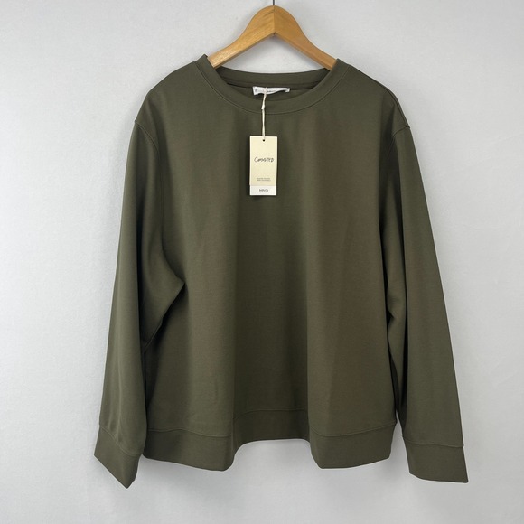 Mango Tops - Mango NWT MNG Pullover Sweatshirt Women 2XL Olive Green Cotton Blend Sustainable